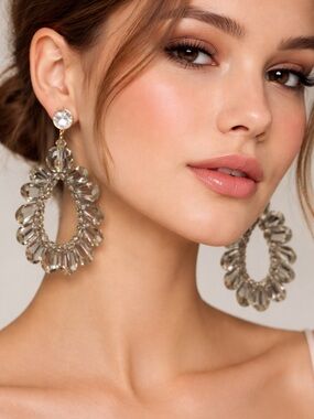 Mango Crystal Statement Hoop Earrings - Smoke